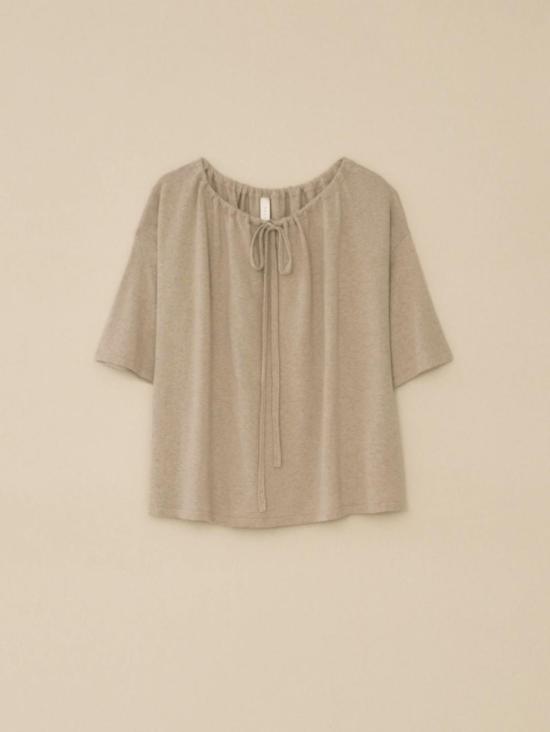  로렌 마누지안 반팔 티셔츠 게더 탑 시잘 - LAUREN MANOOGIAN