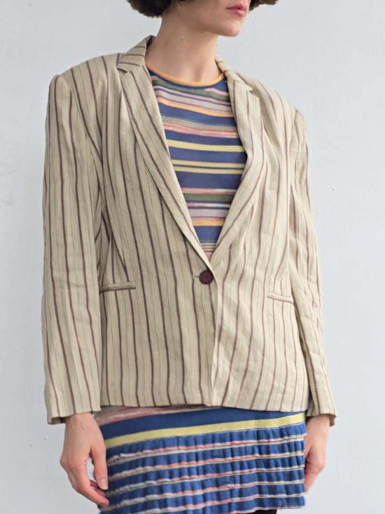  빈티지 자켓 크리지아 리넨 블렌드 재킷 오트/버건디 - VINTAGE