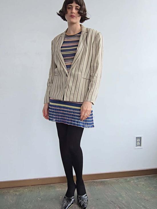  빈티지 자켓 크리지아 리넨 블렌드 재킷 오트/버건디 - VINTAGE