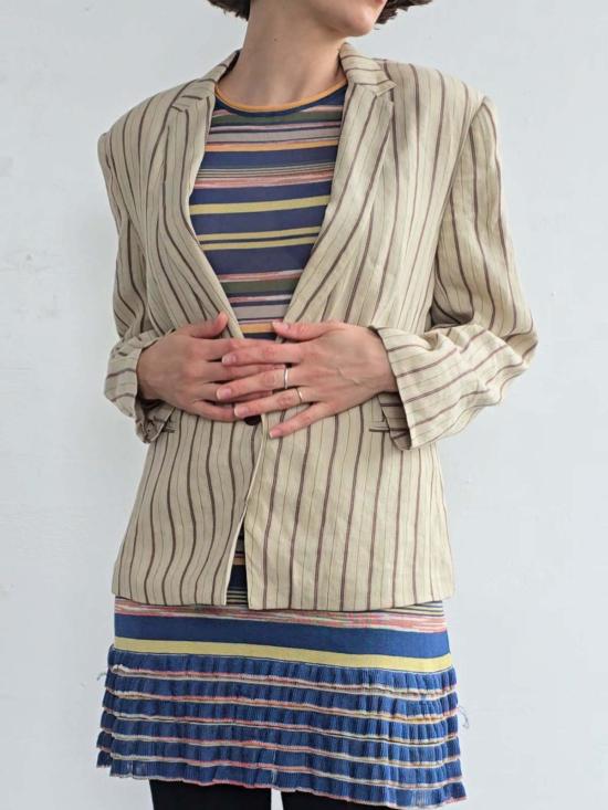  빈티지 자켓 크리지아 리넨 블렌드 재킷 오트/버건디 - VINTAGE