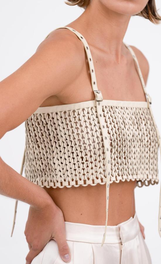  논살란트 레이블 민소매 티셔츠 넌캐럴런트 라벨 카터 크롭 크레마 - NONCHALANT LABEL