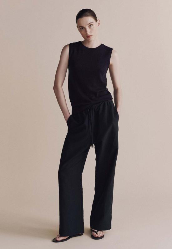  미정박 민소매 티셔츠 코튼블렌드 슬리브리스 니트탑 네이비