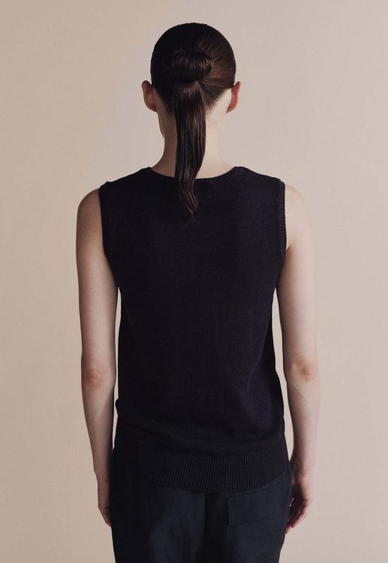  미정박 민소매 티셔츠 코튼블렌드 슬리브리스 니트탑 네이비 - MIJEONG PARK