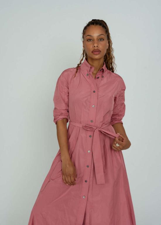  오디 롱 원피스 태피타 셔츠 드레스 루즈