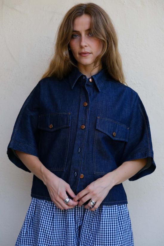  에이골디 반팔 티셔츠 Agolde Taron 셔츠 다크 인디고 - AGOLDE