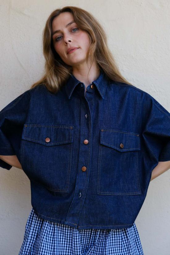  에이골디 반팔 티셔츠 Agolde Taron 셔츠 다크 인디고 - AGOLDE