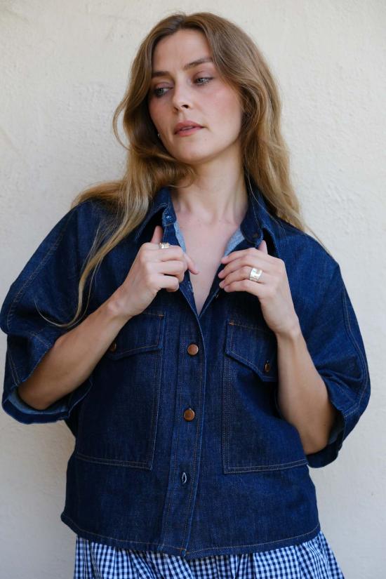  에이골디 반팔 티셔츠 Agolde Taron 셔츠 다크 인디고 - AGOLDE