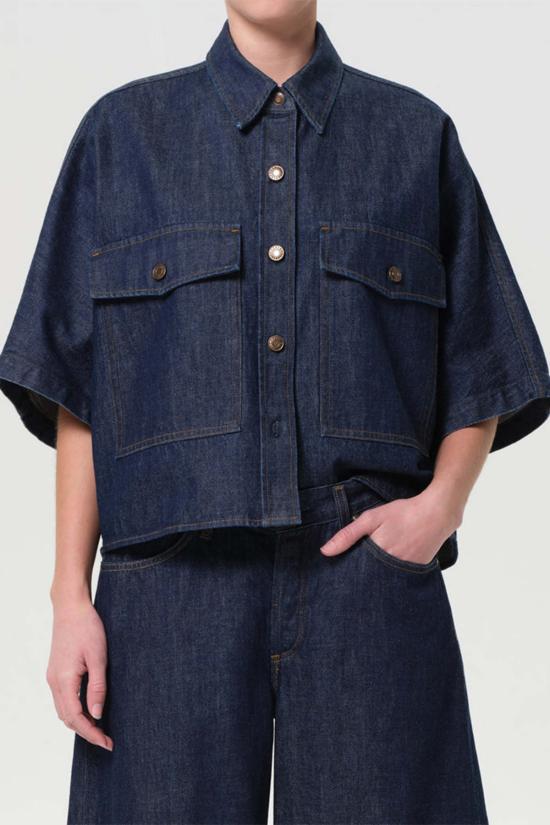  에이골디 반팔 티셔츠 Agolde Taron 셔츠 다크 인디고 - AGOLDE