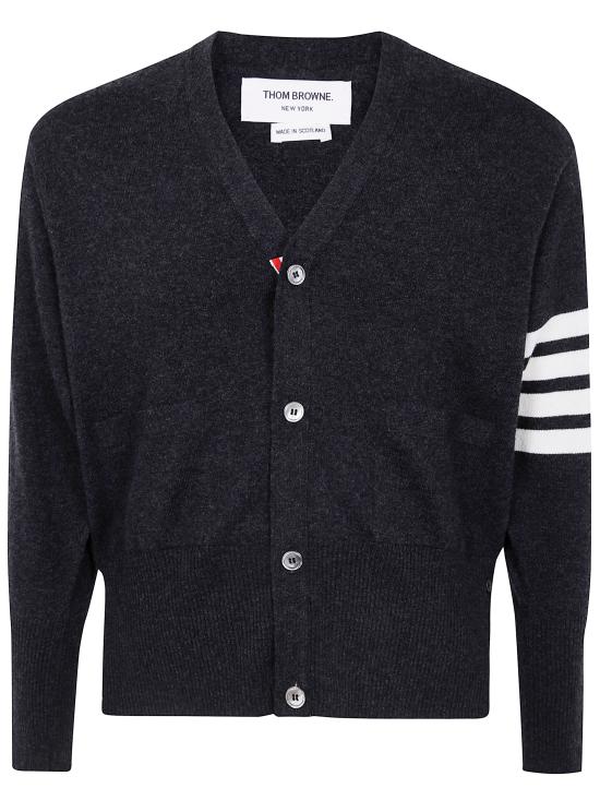25FW 톰브라운 캐시미어 4바 숏 브이넥 가디건 MKCS01A 00011 022 DARK GREY - THOM BROWNE