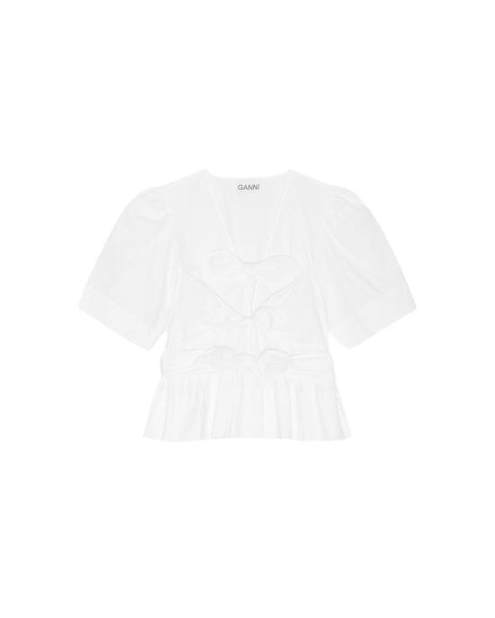  가니 블라우스 워시드 스트레치 코튼 타이 스트랩  화이트