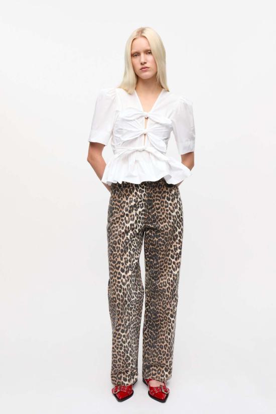  가니 블라우스 워시드 스트레치 코튼 타이 스트랩  화이트 - GANNI