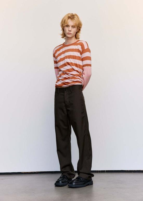  마르니 긴팔 티셔츠 스트라이프 니트 레이어드 롱슬리브 티셔츠 더스티 핑크/클레이 - MARNI