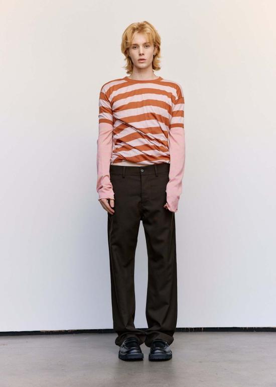  마르니 긴팔 티셔츠 스트라이프 니트 레이어드 롱슬리브 티셔츠 더스티 핑크/클레이 - MARNI