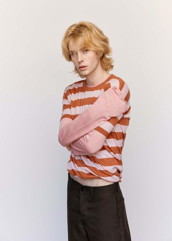  마르니 긴팔 티셔츠 스트라이프 니트 레이어드 롱슬리브 티셔츠 더스티 핑크/클레이