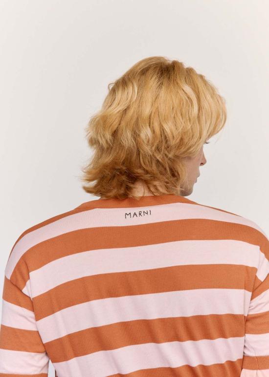  마르니 긴팔 티셔츠 스트라이프 니트 레이어드 롱슬리브 티셔츠 더스티 핑크/클레이 - MARNI