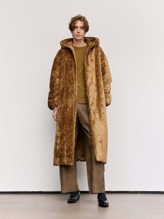  가브리엘라 콜 가먼츠 무톤 브라운 코튼 벨벳 퍼퍼 후드 롱 재킷