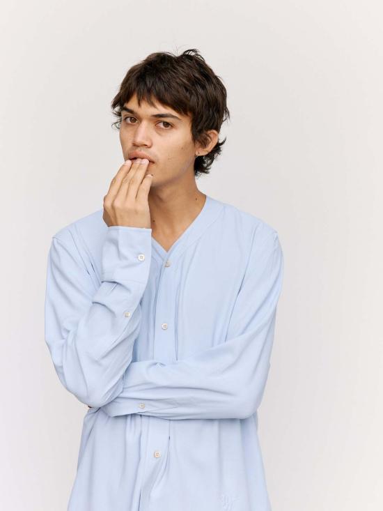  웨일즈보너 긴팔 셔츠 웨일즈 보너 웨이브  스카이 블루 - WALES BONNER