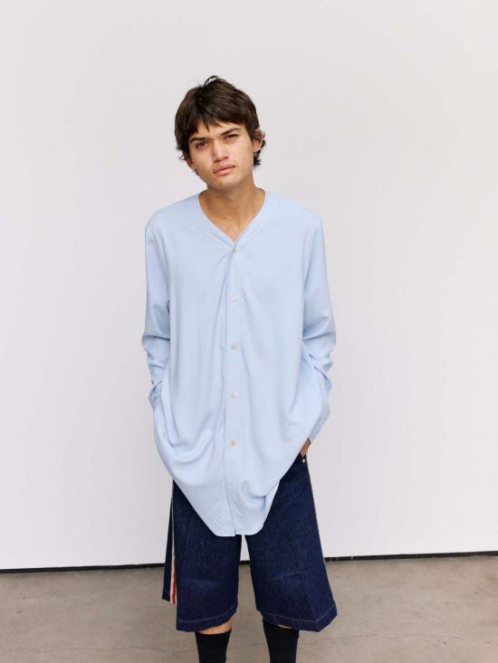  웨일즈보너 긴팔 셔츠 웨일즈 보너 웨이브  스카이 블루 - WALES BONNER