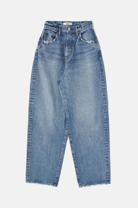  마우지 데님 팬츠 무시 캐스타익 와이드 테이퍼드 진 블루