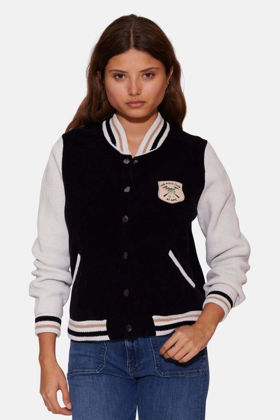  블루&크림 봄버 자켓 폴로 클럽 바시티 재킷 블랙 콤보