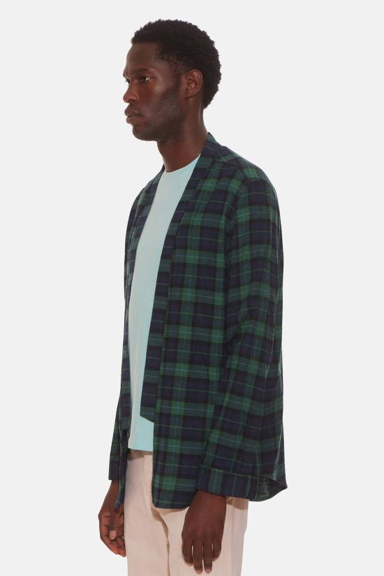  블루&크림 자켓 플레드 기모노 그린