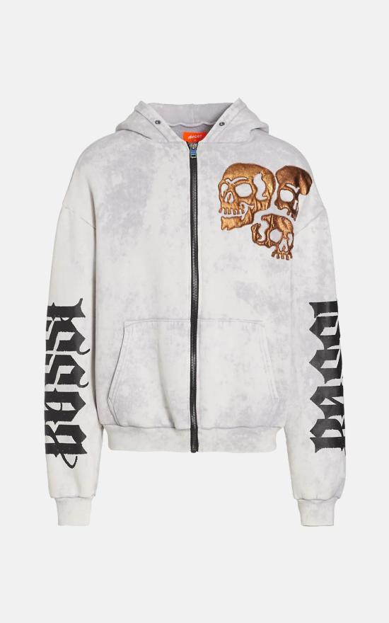  Bossi 집업 니트 Skull Zip 후드 티셔츠 화이트