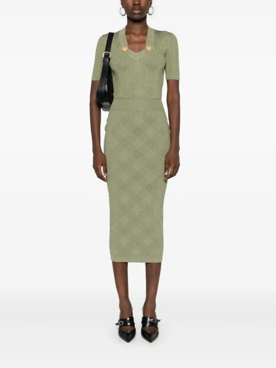  발망 미디 원피스 DF0RK061KH60 olive green - BALMAIN