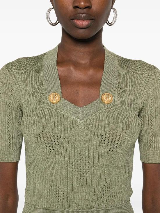  발망 미디 원피스 DF0RK061KH60 olive green - BALMAIN