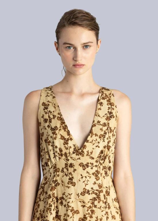  Esthe Sa 롱 원피스 에스테 사 리넨 오픈 백 맥시 드레스 빈티지 플로럴 프린트 - OTHER BRANDS