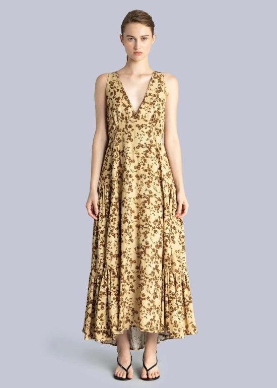  Esthe Sa 롱 원피스 에스테 사 리넨 오픈 백 맥시 드레스 빈티지 플로럴 프린트