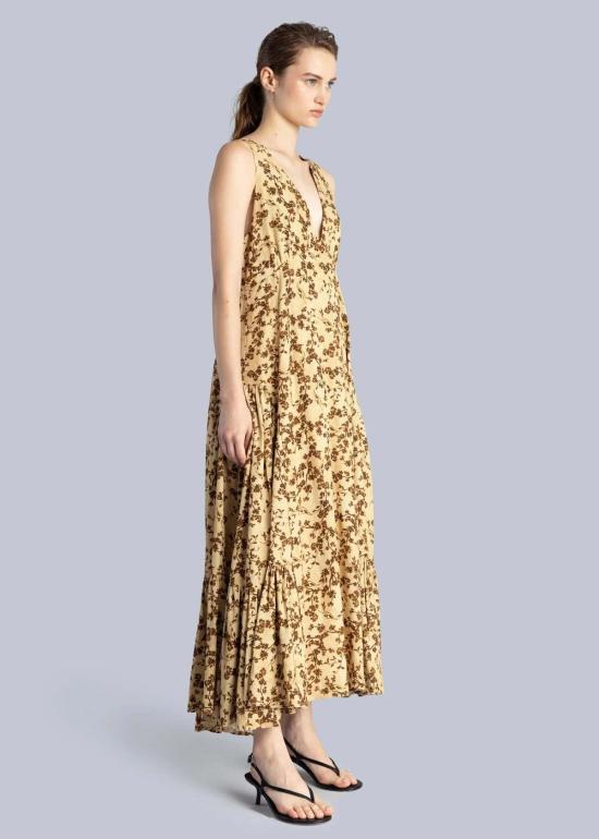  Esthe Sa 롱 원피스 에스테 사 리넨 오픈 백 맥시 드레스 빈티지 플로럴 프린트 - OTHER BRANDS