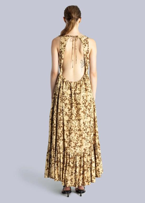  Esthe Sa 롱 원피스 에스테 사 리넨 오픈 백 맥시 드레스 빈티지 플로럴 프린트 - OTHER BRANDS