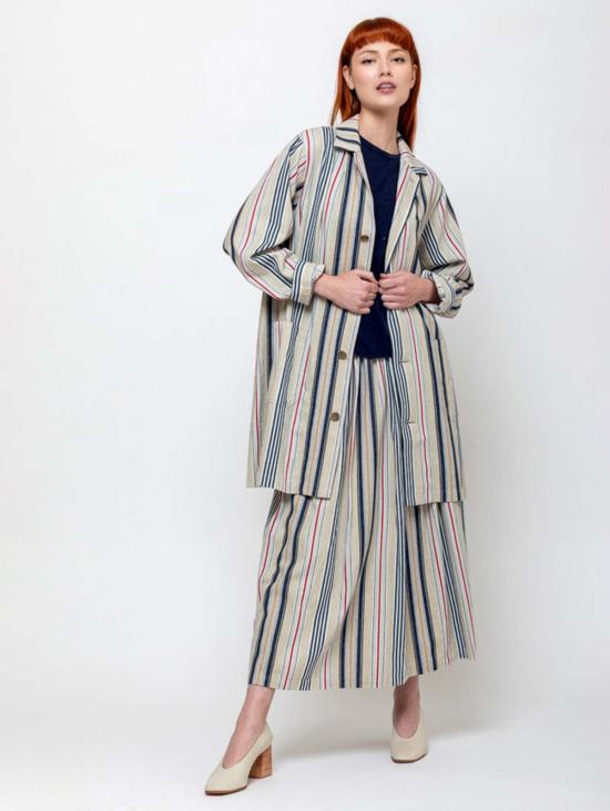  이치 앤티퀴트 자켓 Ichi Antiquites 인디고 스트라이프 아뜰리에 재킷 멀티 스트라이프