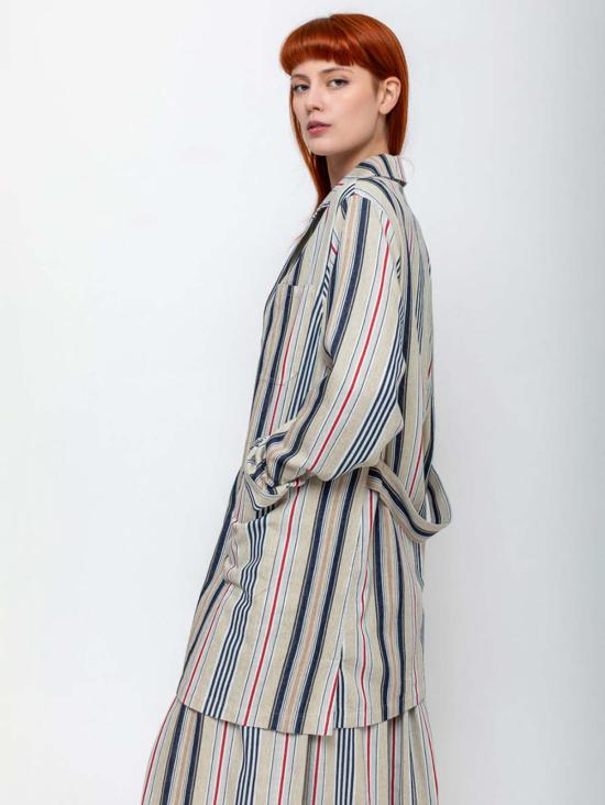  이치 앤티퀴트 자켓 Ichi Antiquites 인디고 스트라이프 아뜰리에 재킷 멀티 스트라이프 - ICHI ANTIQUITES