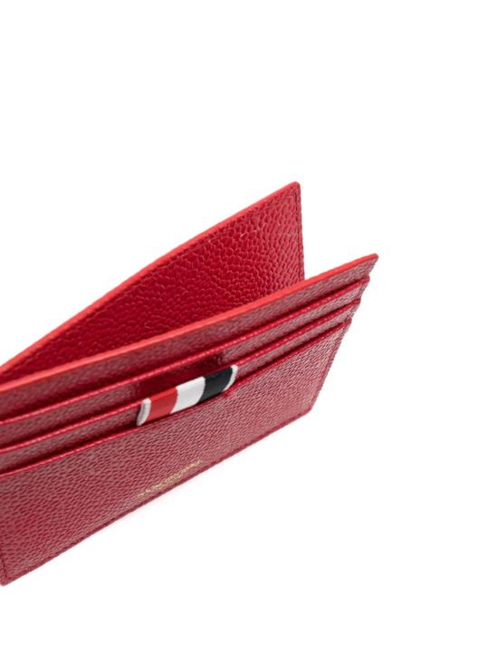 26FW 톰브라운 페블 그레인 레더 스트라이프 노트 카드 홀더 MAW031L00198 600 RED - THOM BROWNE