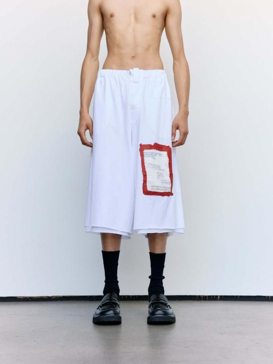  마르니 스트레이트 팬츠 프린트 인용구 코튼 3/4 팬츠 릴리 화이트