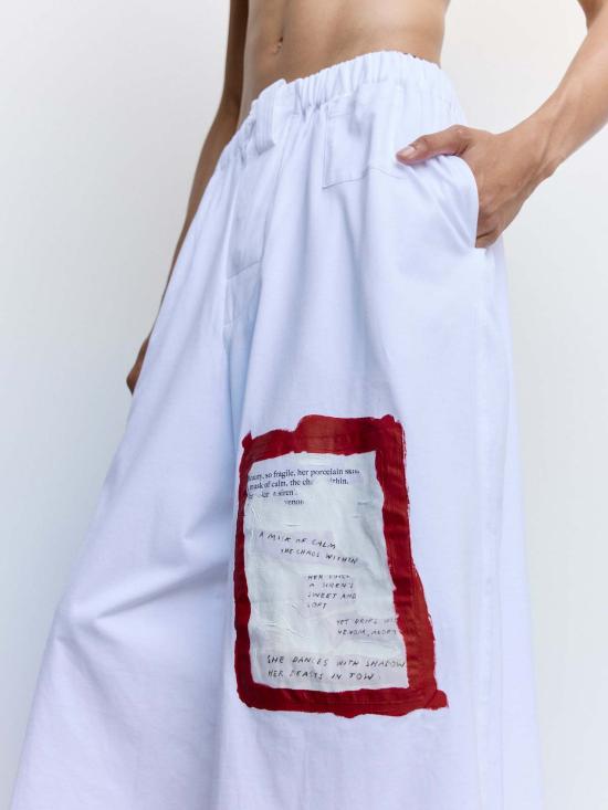  마르니 스트레이트 팬츠 프린트 인용구 코튼 3/4 팬츠 릴리 화이트 - MARNI