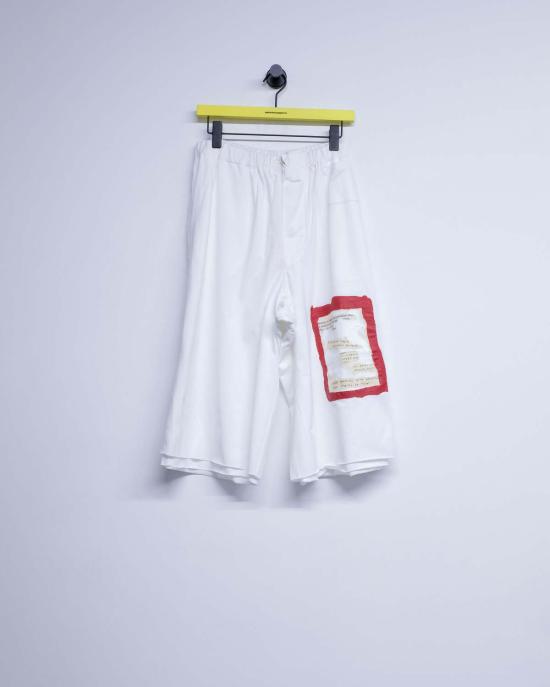  마르니 스트레이트 팬츠 프린트 인용구 코튼 3/4 팬츠 릴리 화이트 - MARNI