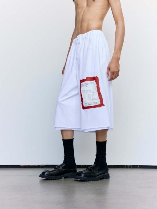  마르니 스트레이트 팬츠 프린트 인용구 코튼 3/4 팬츠 릴리 화이트 - MARNI