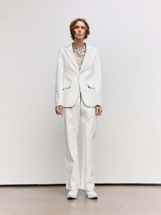  MM6 메종마르지엘라 스트레이트 팬츠 Mm6 메종 마르지엘라 페인티드 울 체크 팬츠 화이트 - MM6 MAISON MARGIELA