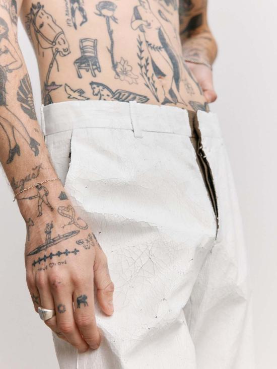  MM6 메종마르지엘라 스트레이트 팬츠 Mm6 메종 마르지엘라 페인티드 울 체크 팬츠 화이트 - MM6 MAISON MARGIELA