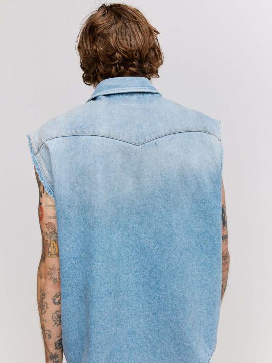  MM6 메종마르지엘라 베스트 Mm6 메종 마르지엘라 디스트레스드 데님 슬리브리스 셔츠 블루 - MM6 MAISON MARGIELA