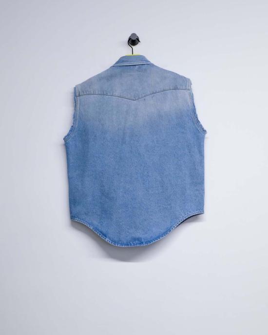  MM6 메종마르지엘라 베스트 Mm6 메종 마르지엘라 디스트레스드 데님 슬리브리스 셔츠 블루 - MM6 MAISON MARGIELA