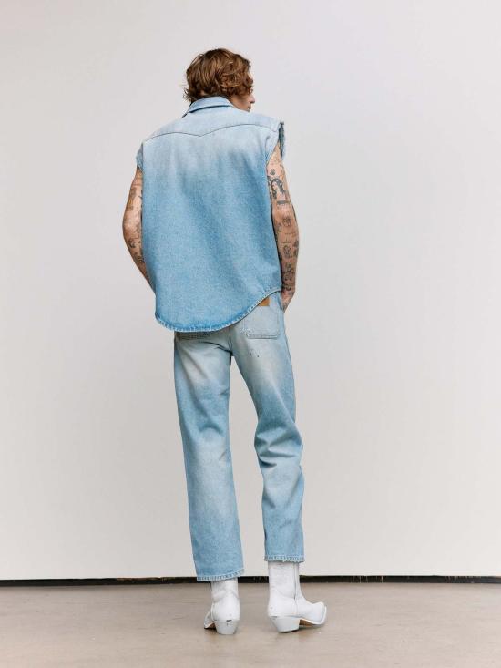  MM6 메종마르지엘라 베스트 Mm6 메종 마르지엘라 디스트레스드 데님 슬리브리스 셔츠 블루 - MM6 MAISON MARGIELA