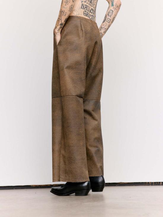  가브리엘라 콜 가먼츠 스트레이트 팬츠 송아지 가죽 풀 팬츠 브라운 - GABRIELA COLL GARMENTS