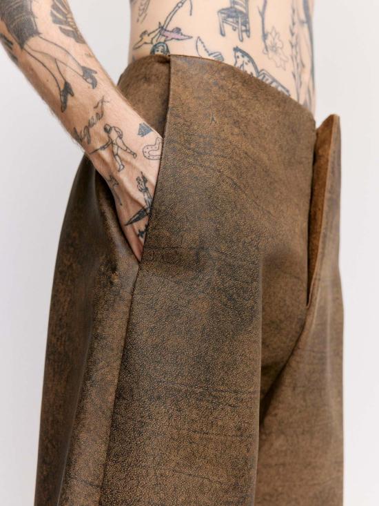  가브리엘라 콜 가먼츠 스트레이트 팬츠 송아지 가죽 풀 팬츠 브라운 - GABRIELA COLL GARMENTS