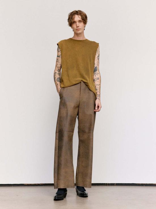  가브리엘라 콜 가먼츠 스트레이트 팬츠 송아지 가죽 풀 팬츠 브라운