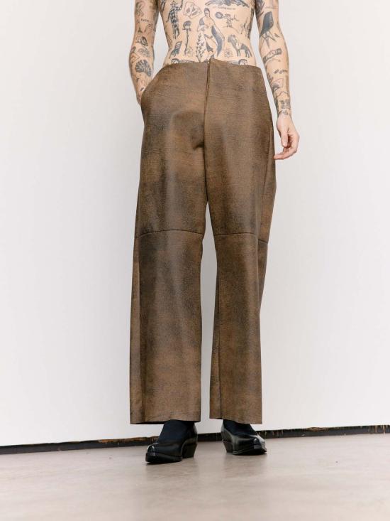  가브리엘라 콜 가먼츠 스트레이트 팬츠 송아지 가죽 풀 팬츠 브라운 - GABRIELA COLL GARMENTS