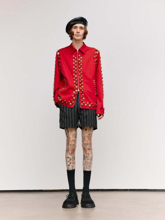  타카히로미야시타 더 솔로이스트 숏팬츠 . 블랙 & 화이트 스트라이프 울 반바지 - TAKAHIROMIYASHITA THE SOLOIST.