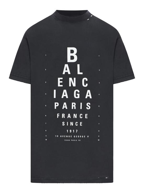 25SS 발렌시아가 반팔 티셔츠 811688TRVU69034 WASHED BLACK WHITE Black